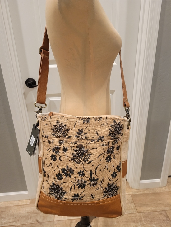 Myra Bag Handbags - NWT Myra Bag Black Floral Canvas Crossbody with Brown Trim